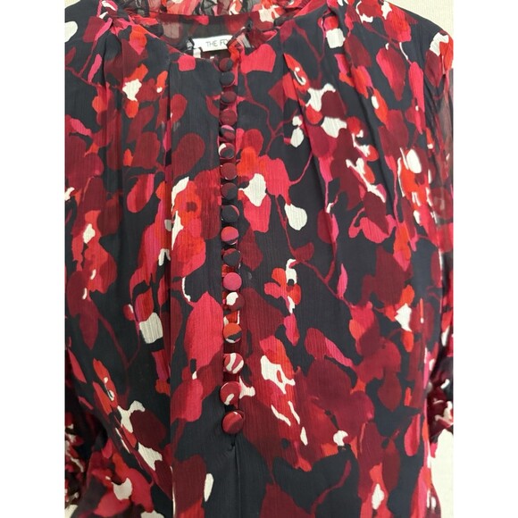 The Fold Crepe Popover Blouse Womens 10 US 100% Silk Black Red Floral Cottage - Picture 3 of 11